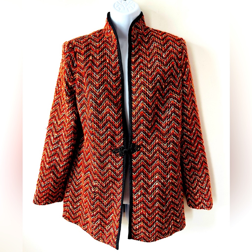Vintage Chevron ZigZag Tweed Jacket w Mandarin Collar Pankou Knotted Button  8